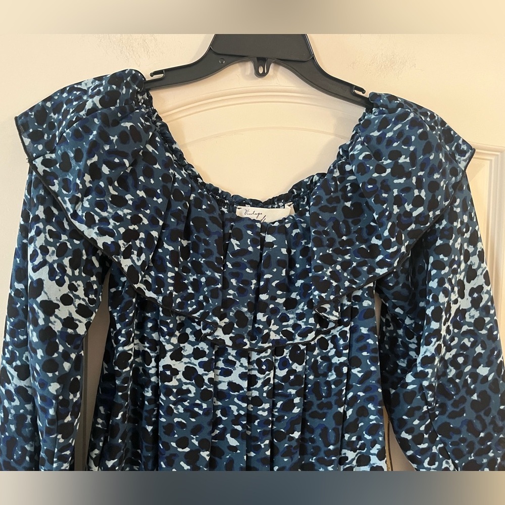 Vintage Havana Blue Patterned Women's Long Sleeve Flowy Blouse Size Medium - Picture 10 of 16
